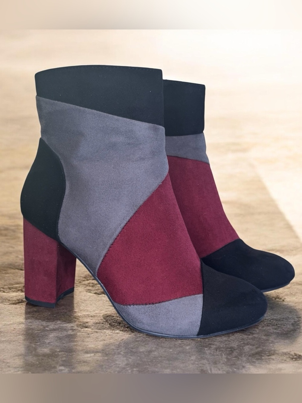 Diba Colorblock Suede Ankle Boot - Black, Gray & Burgundy - Picture 3 of 7